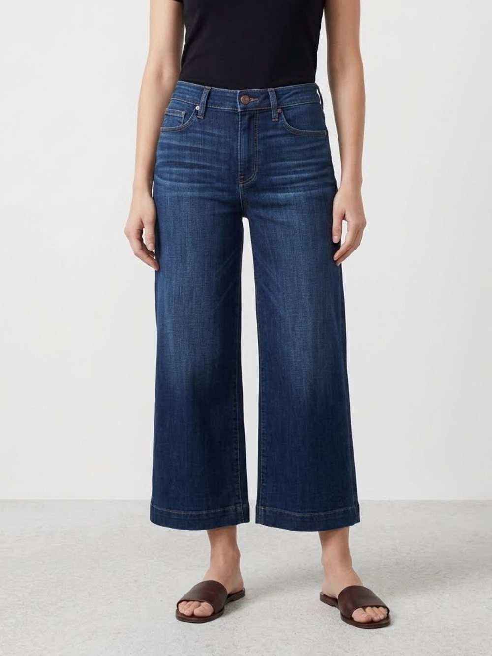 PAIGE Wide-Leg Culotte Jeans in Medium Blue Denim